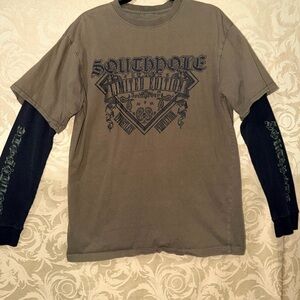South Pole Gray Graphic Tee with Black Sleeves